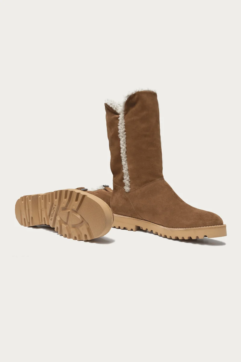 Alma Cognac Wildleder mit Lammfell