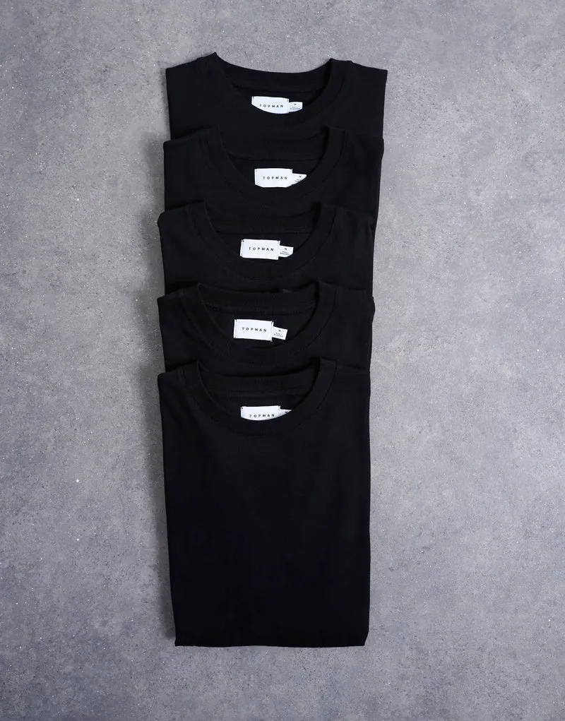 Topman 5 pack classic fit t-shirt in black