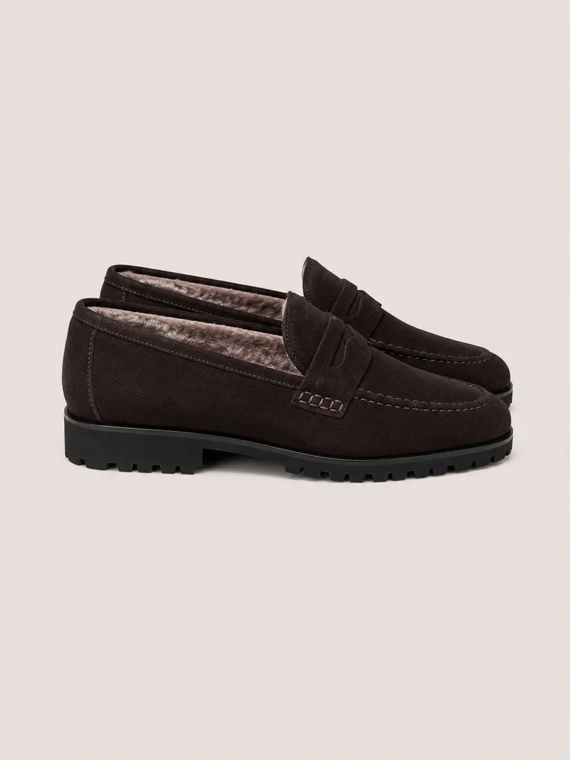 Tilla Dunkelbraun Wildleder mit Lammfell