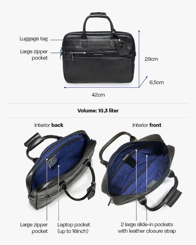 Bürotasche schmal Leder schwarz