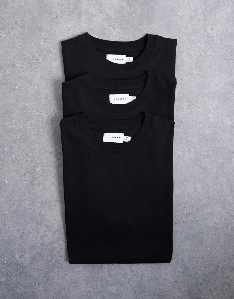 Topman 3 pack classic fit t-shirt in black