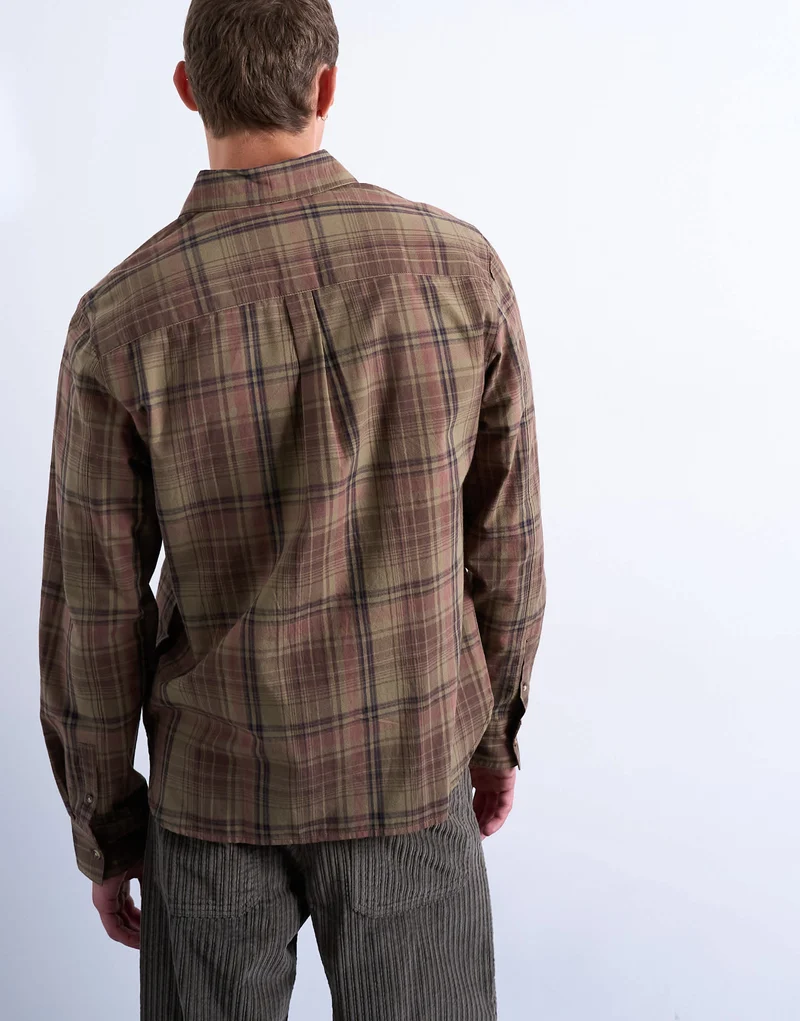 Topman regular fit poplin check shirt in green