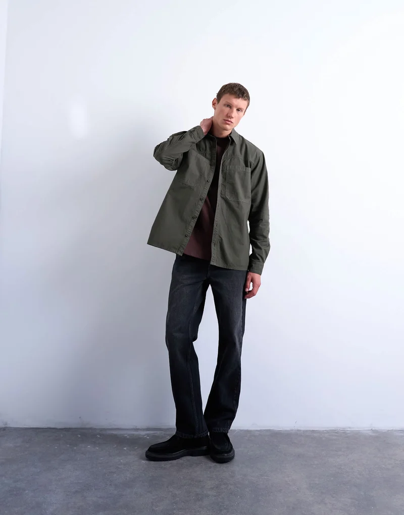 Topman regular fit ripstop overshirt in washed khaki