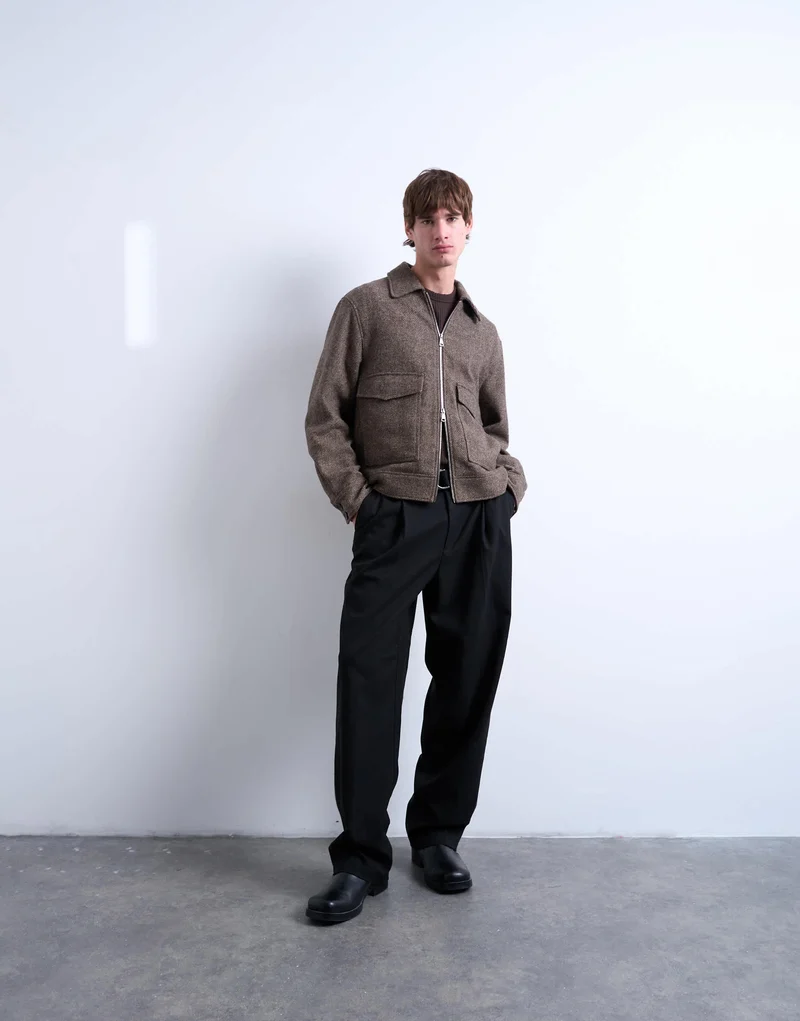 Topman herringbone short jacket in brown