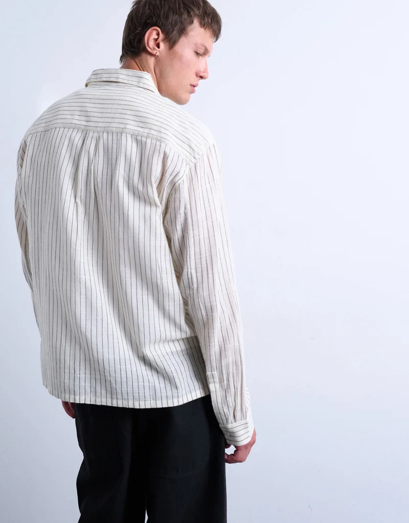 Topman long sleeve relaxed cheesecloth stripe in cream