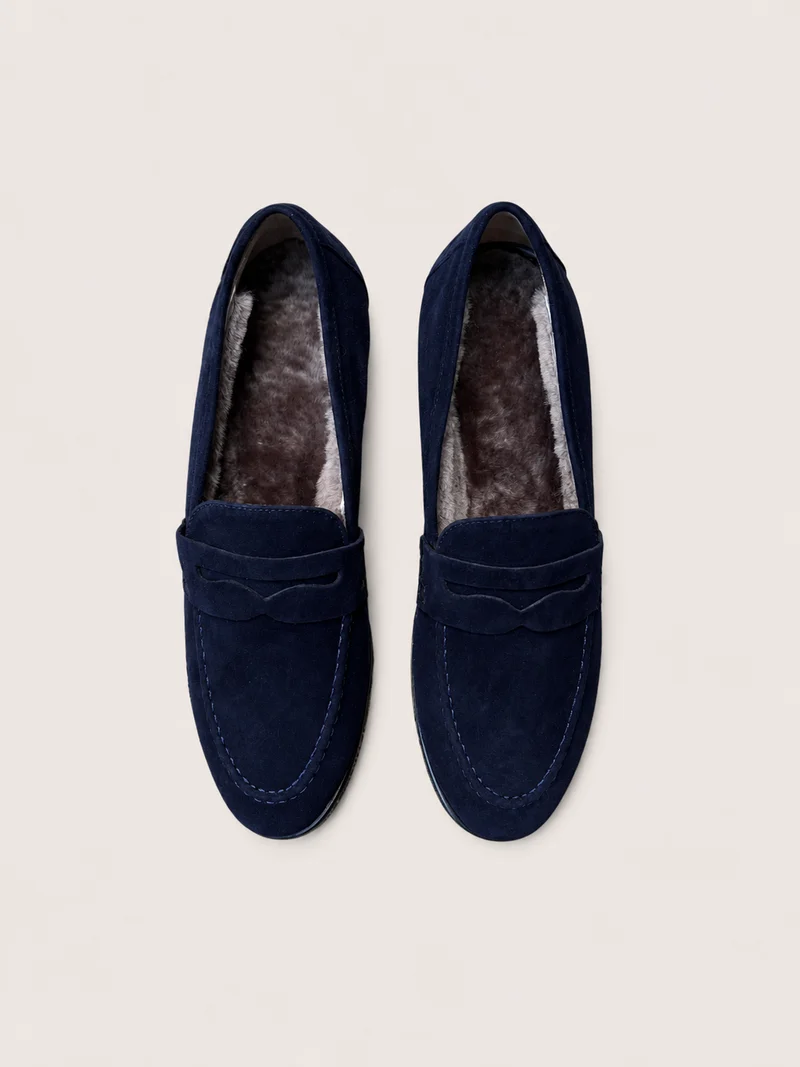 Tilla Dunkelblau Wildleder mit Lammfell