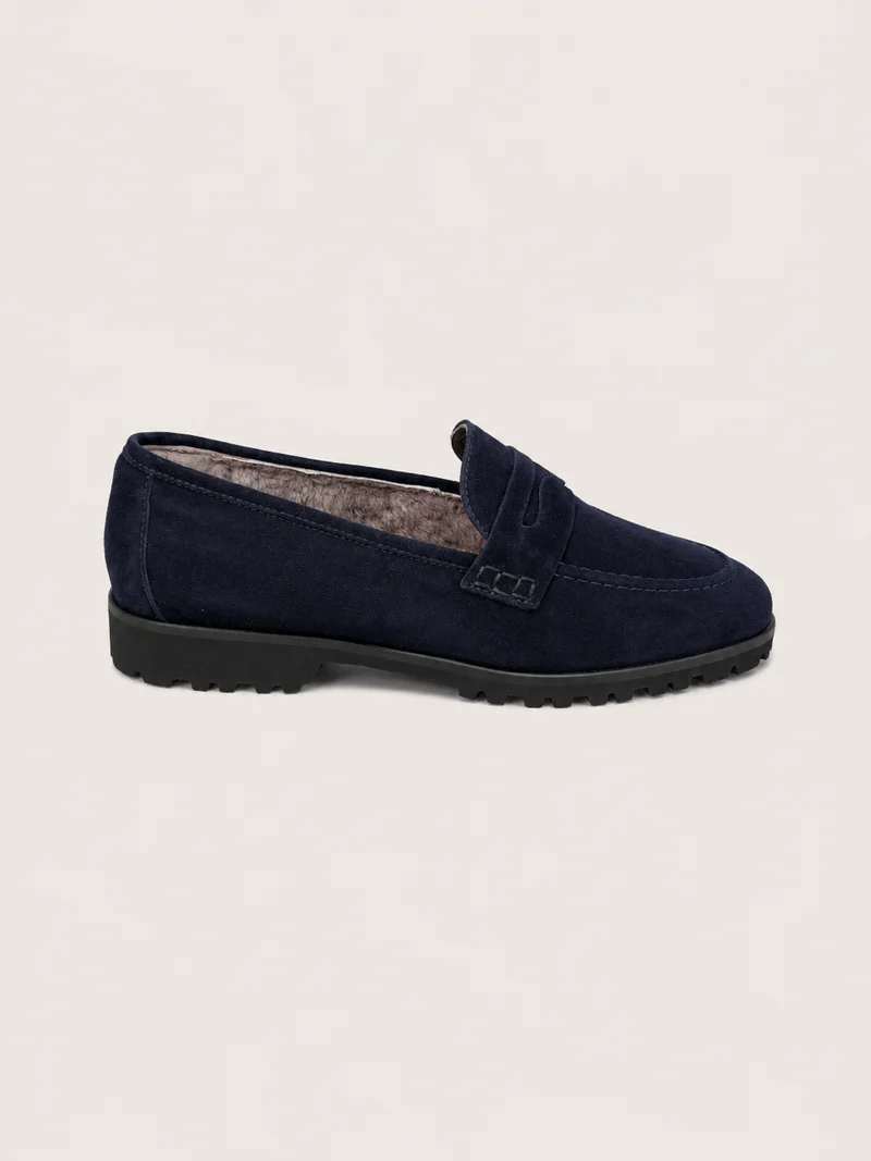 Tilla Dunkelblau Wildleder mit Lammfell