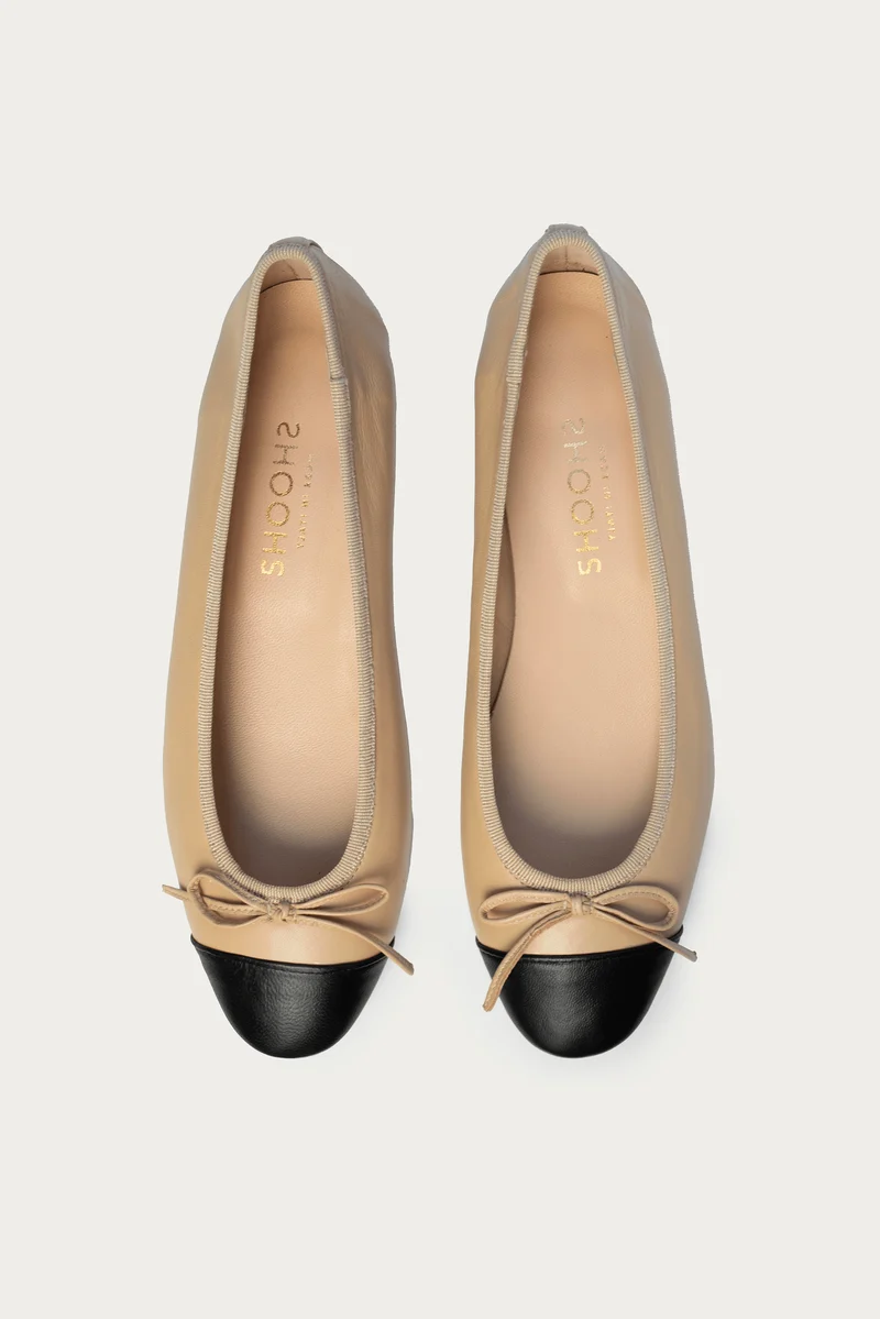 Emma Beige Glattleder Spitze Schwarz