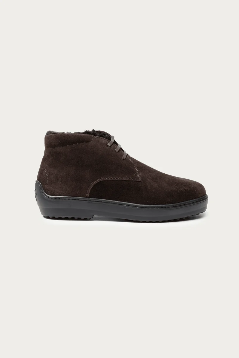 Tom Dunkelbraun Veloursleder mit Lammfell