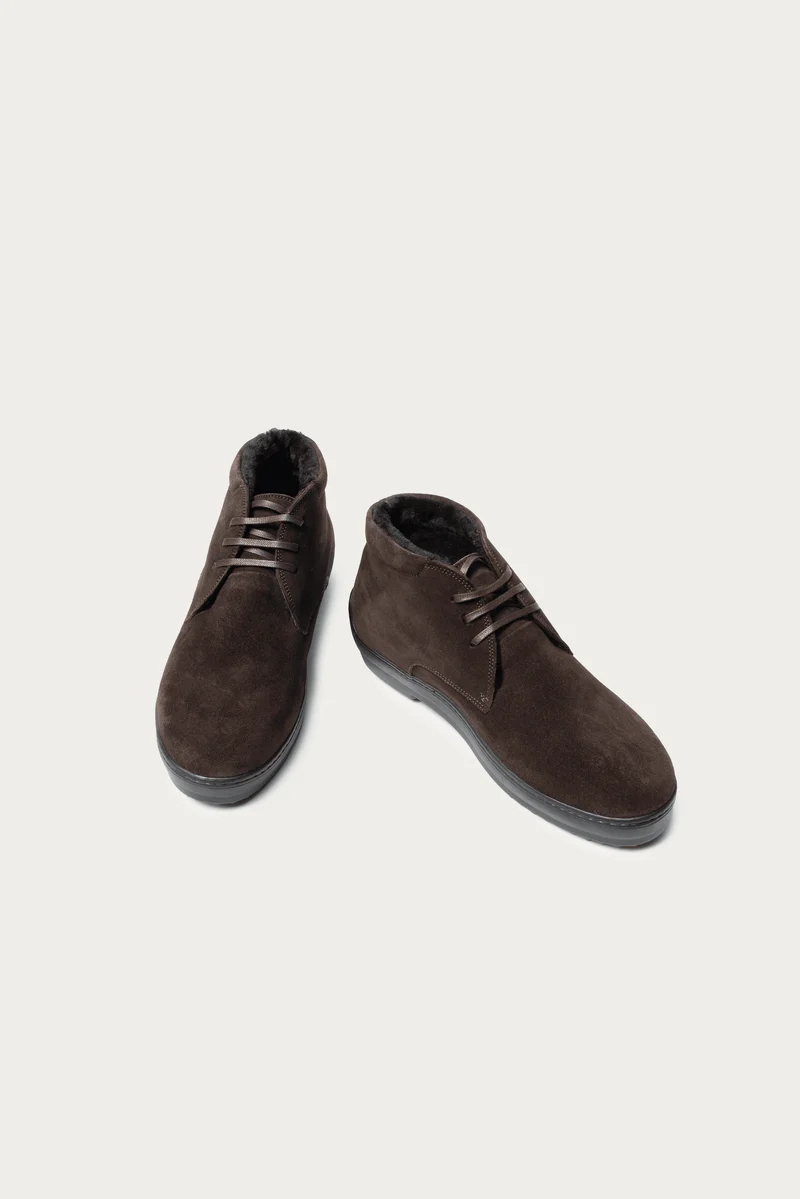 Tom Dunkelbraun Veloursleder mit Lammfell
