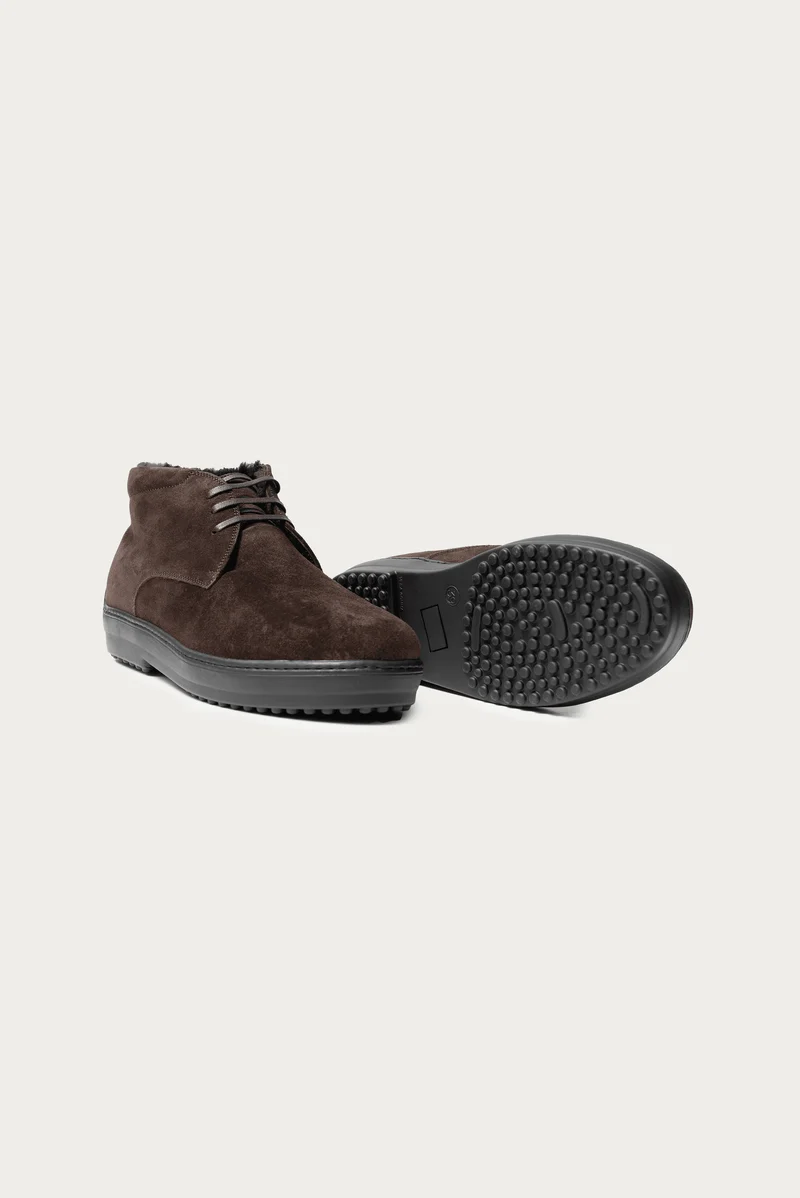 Tom Dunkelbraun Veloursleder mit Lammfell