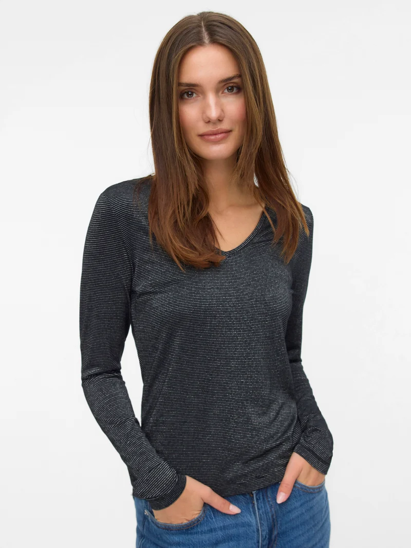Vmlava Glitter Ls V-neck Top Stripe
