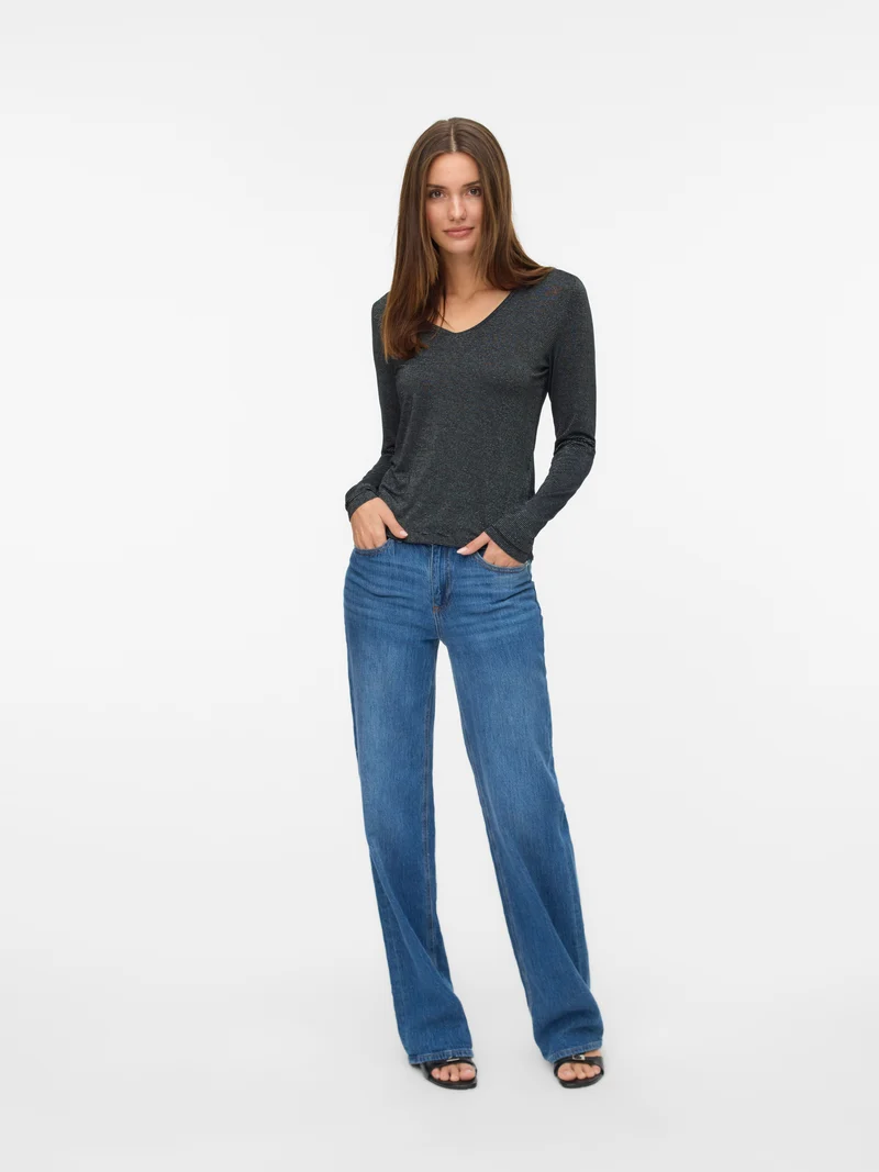 Vmlava Glitter Ls V-neck Top Stripe