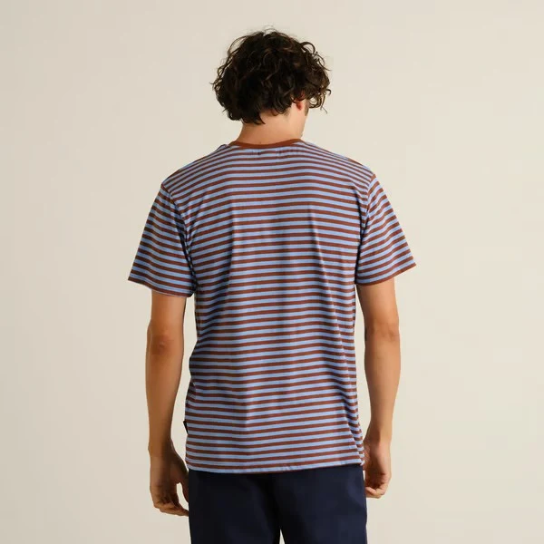 DEDICATED T-Shirt Stockholm Stripes Cappuccino Brown/cornflower Blue
