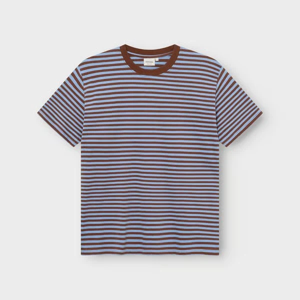DEDICATED T-Shirt Stockholm Stripes Cappuccino Brown/cornflower Blue