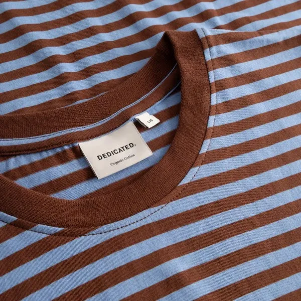DEDICATED T-Shirt Stockholm Stripes Cappuccino Brown/cornflower Blue