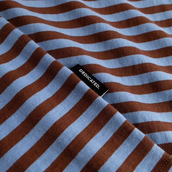 DEDICATED T-Shirt Stockholm Stripes Cappuccino Brown/cornflower Blue