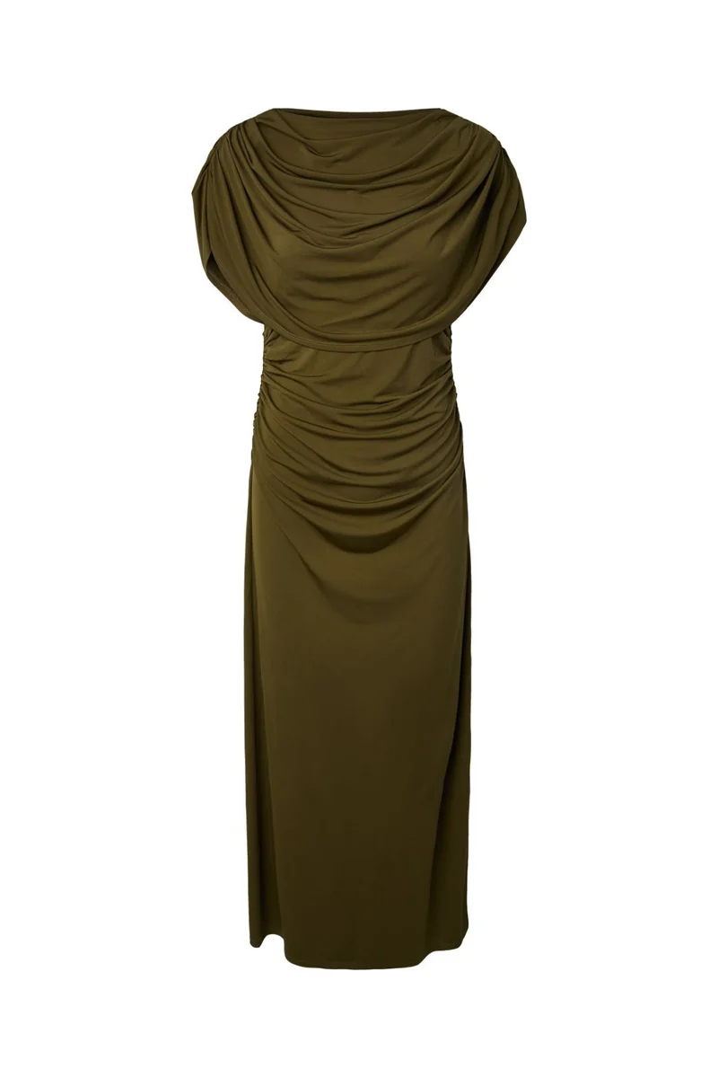 Yas - Yasdrala Cape Maxi Dress - 5244115 Dark Olive