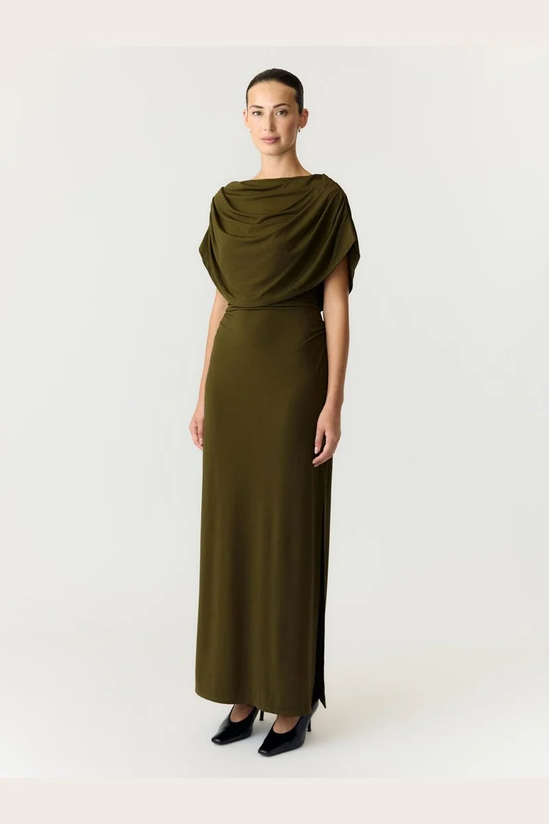 Yas - Yasdrala Cape Maxi Dress - 5244115 Dark Olive