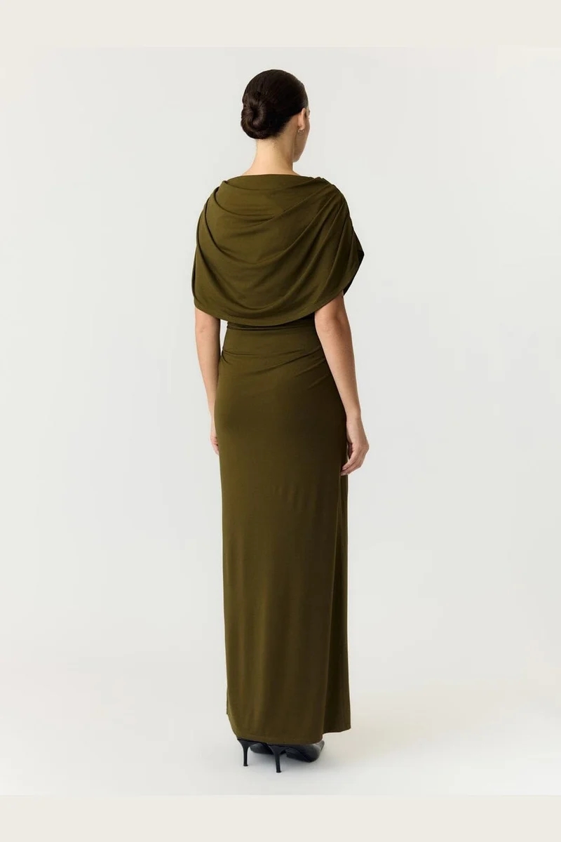 Yas - Yasdrala Cape Maxi Dress - 5244115 Dark Olive