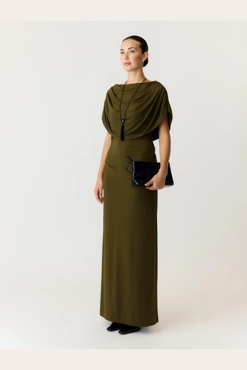 Yas - Yasdrala Cape Maxi Dress - 5244115 Dark Olive