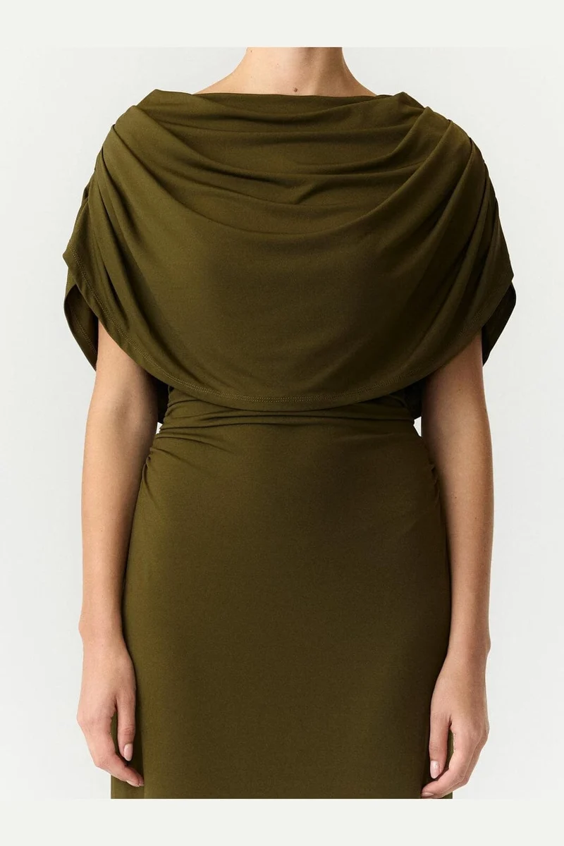 Yas - Yasdrala Cape Maxi Dress - 5244115 Dark Olive