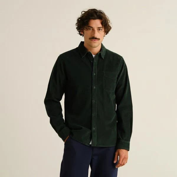 DEDICATED Shirt Varberg Corduroy Dark Green
