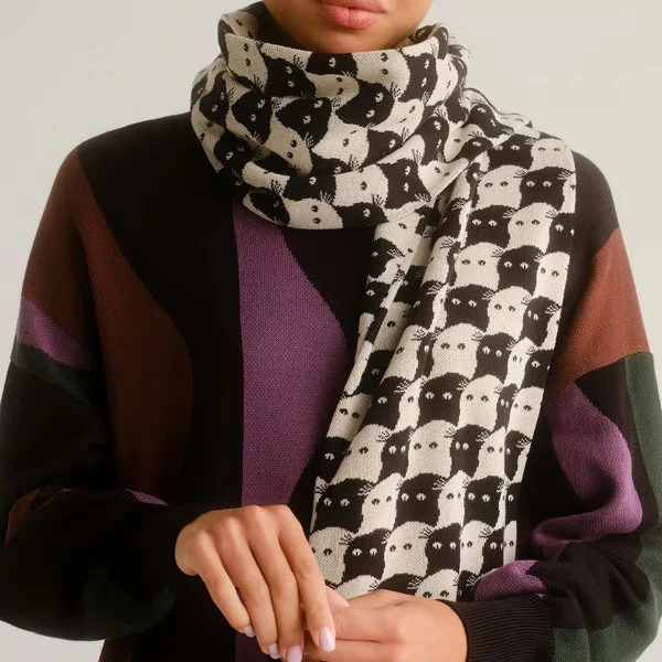 DEDICATED Scarf Rossberga Pepita Cats Oat White