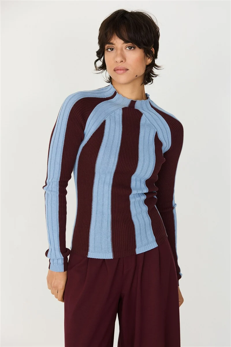 SKFK Longsleeve Anuket stripes chocolate/blue