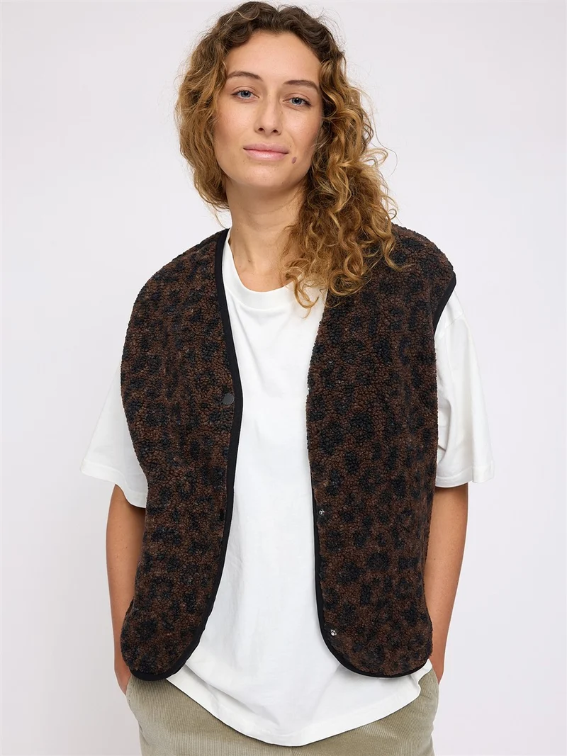 MAZINE Printed Teddy-Fleece Vest chocolate-brown-printed