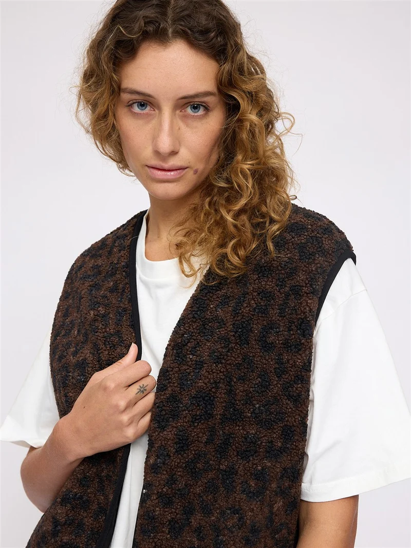 MAZINE Printed Teddy-Fleece Vest chocolate-brown-printed