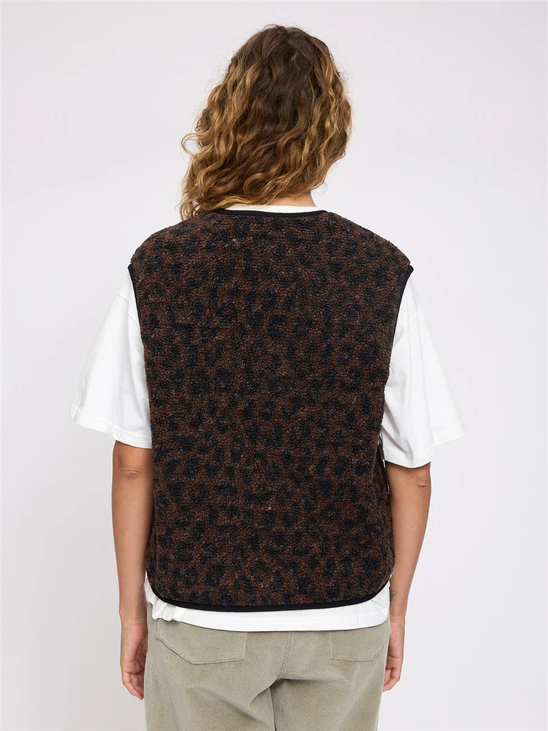 MAZINE Printed Teddy-Fleece Vest chocolate-brown-printed