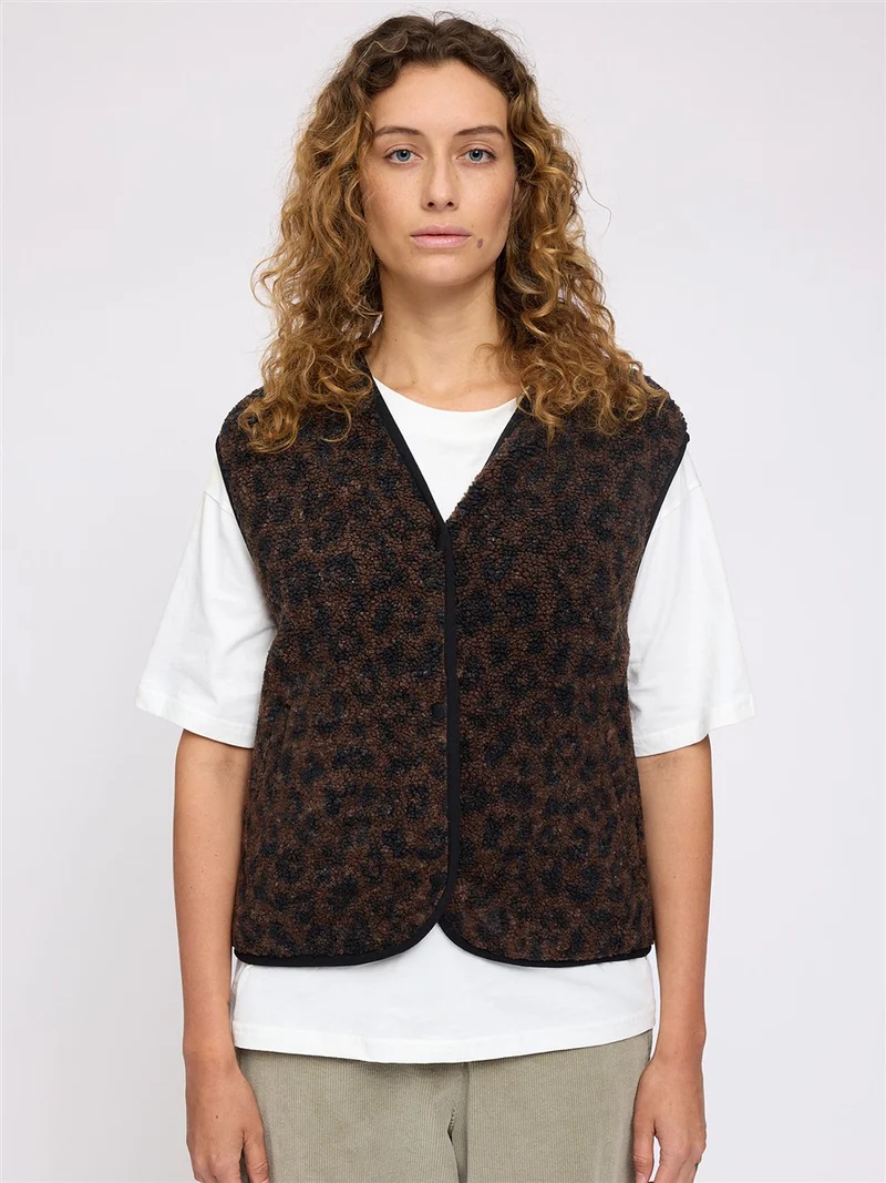 MAZINE Printed Teddy-Fleece Vest chocolate-brown-printed