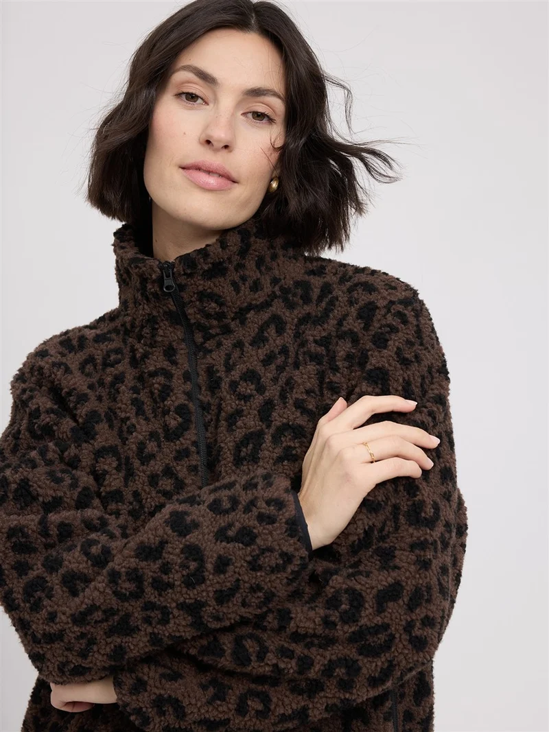 MAZINE Printed Teddy-Fleece Jacket chocolate-brown-printed