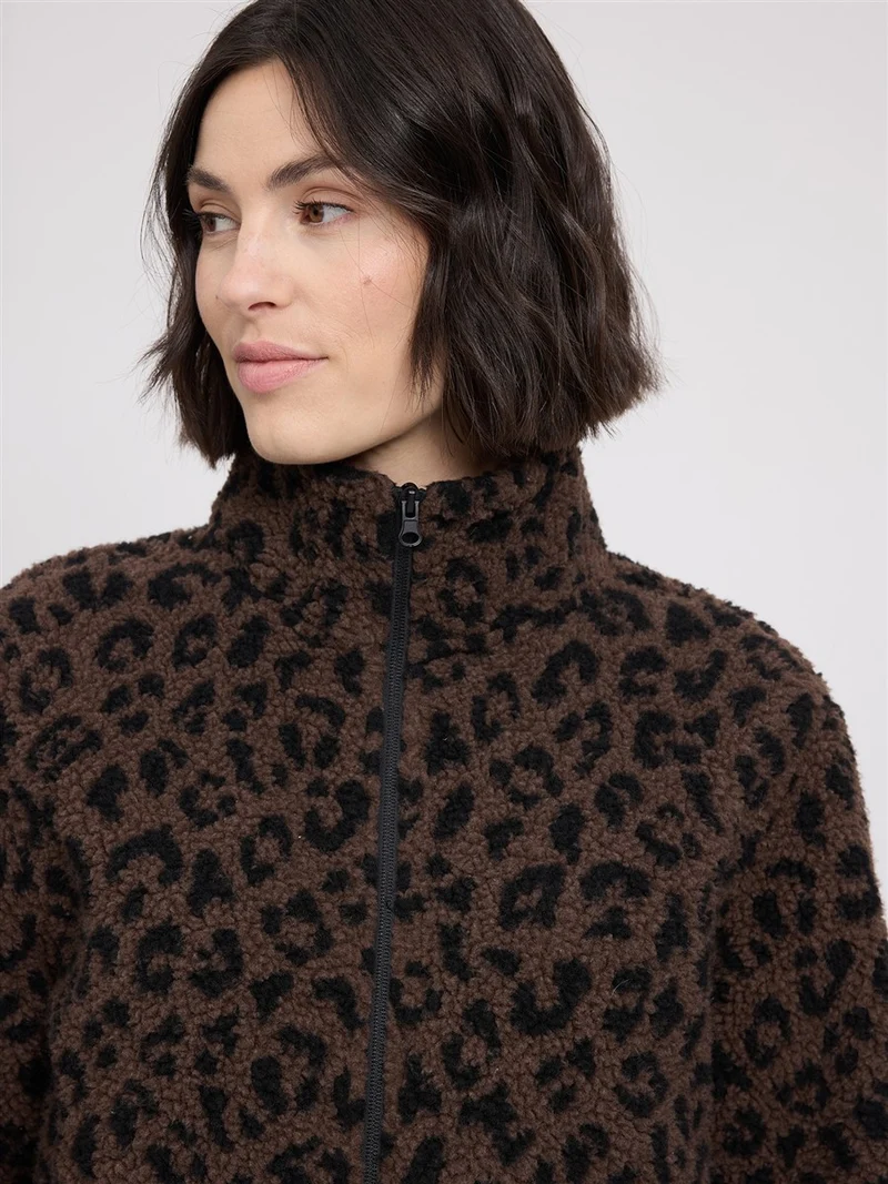 MAZINE Printed Teddy-Fleece Jacket chocolate-brown-printed