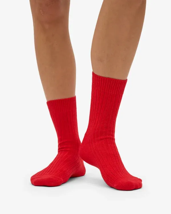 COLORFUL STANDARD Merino Wool Blend Sock red tangerine