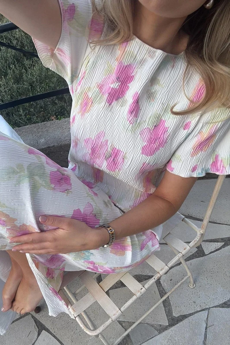 BYIC - Odaic Ss Dress A23834 - Pink Flower Blush Print