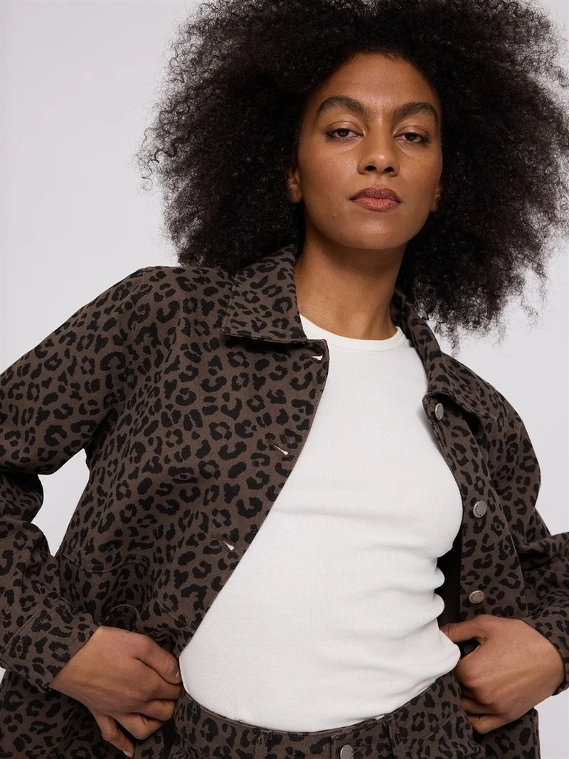 MAZINE Printed Denim Jacket chocolate-brown-printed