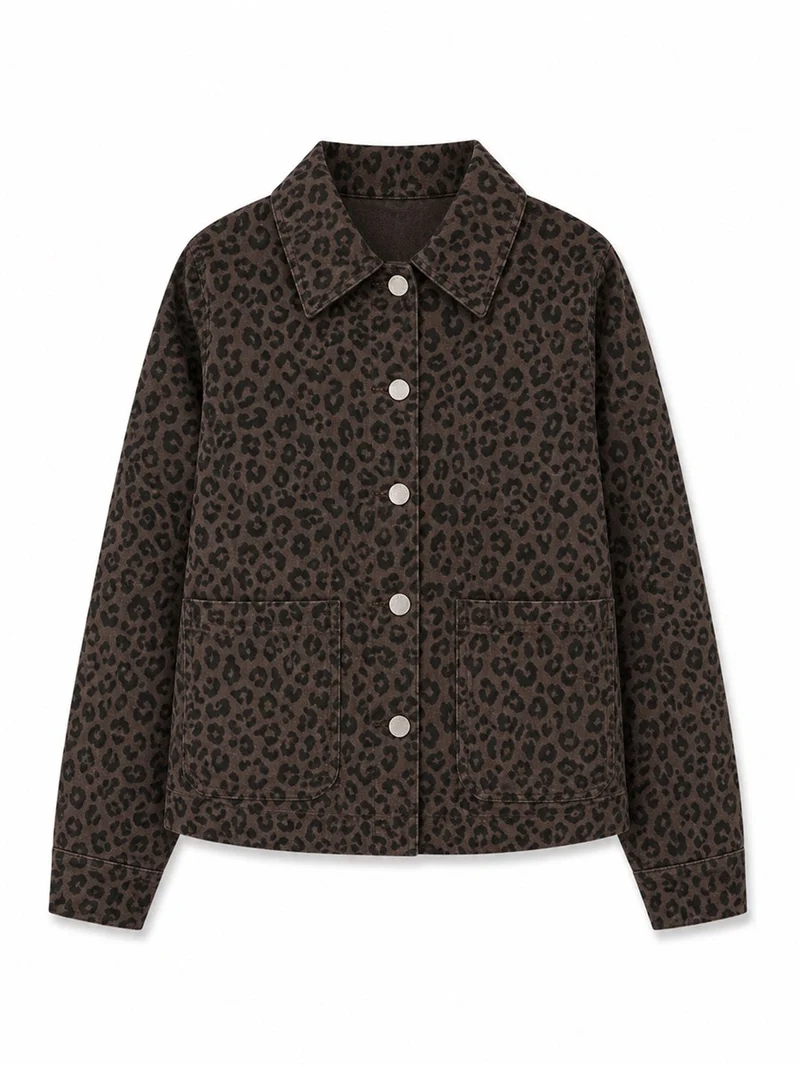 MAZINE Printed Denim Jacket chocolate-brown-printed