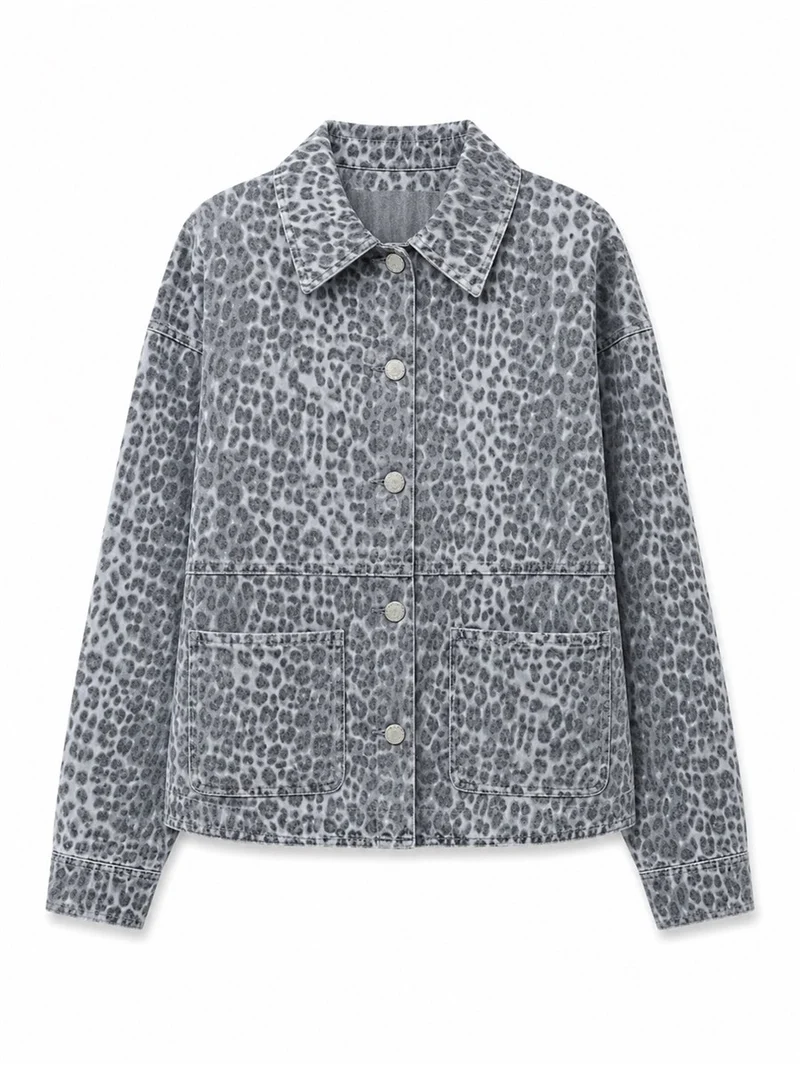 MAZINE Printed Denim Jacket grey-printed