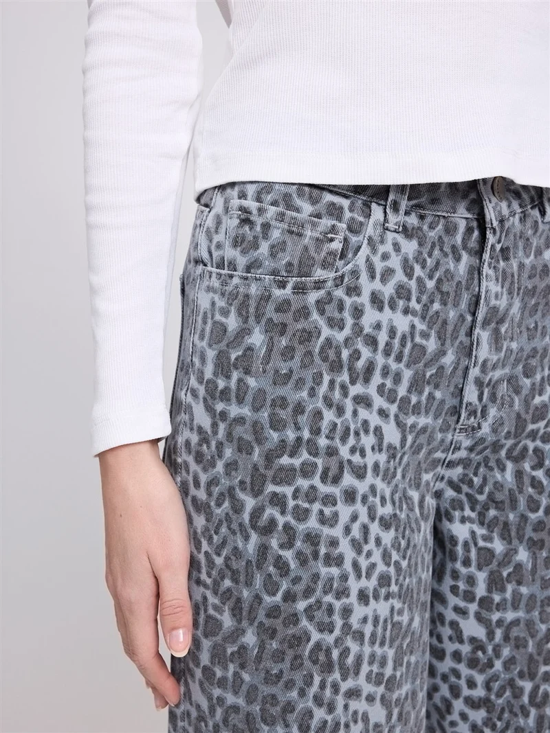 MAZINE Printed Barrel Leg Denim Pants grey-printed