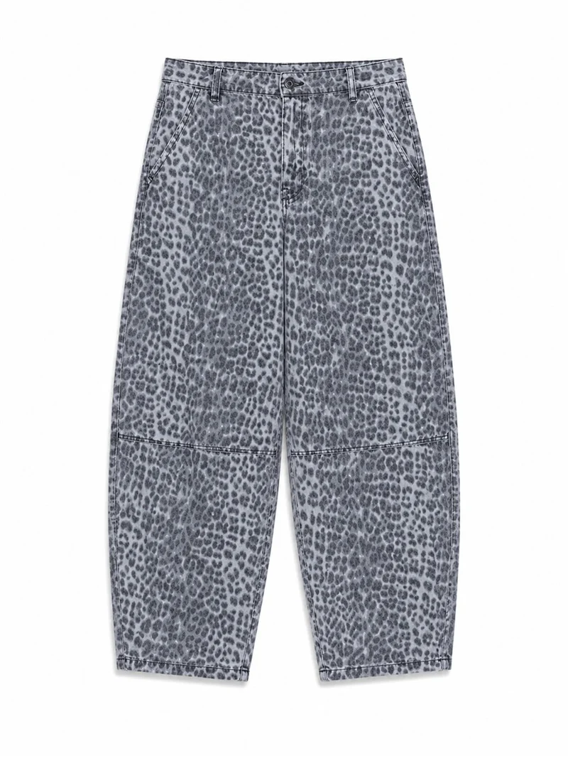 MAZINE Printed Barrel Leg Denim Pants grey-printed