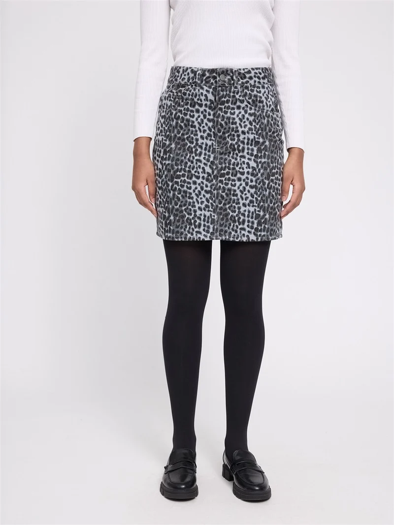 MAZINE Printed Mini Denim Skirt grey-printed