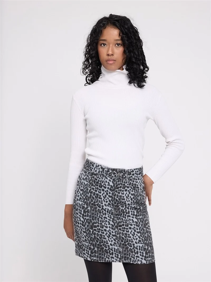 MAZINE Printed Mini Denim Skirt grey-printed