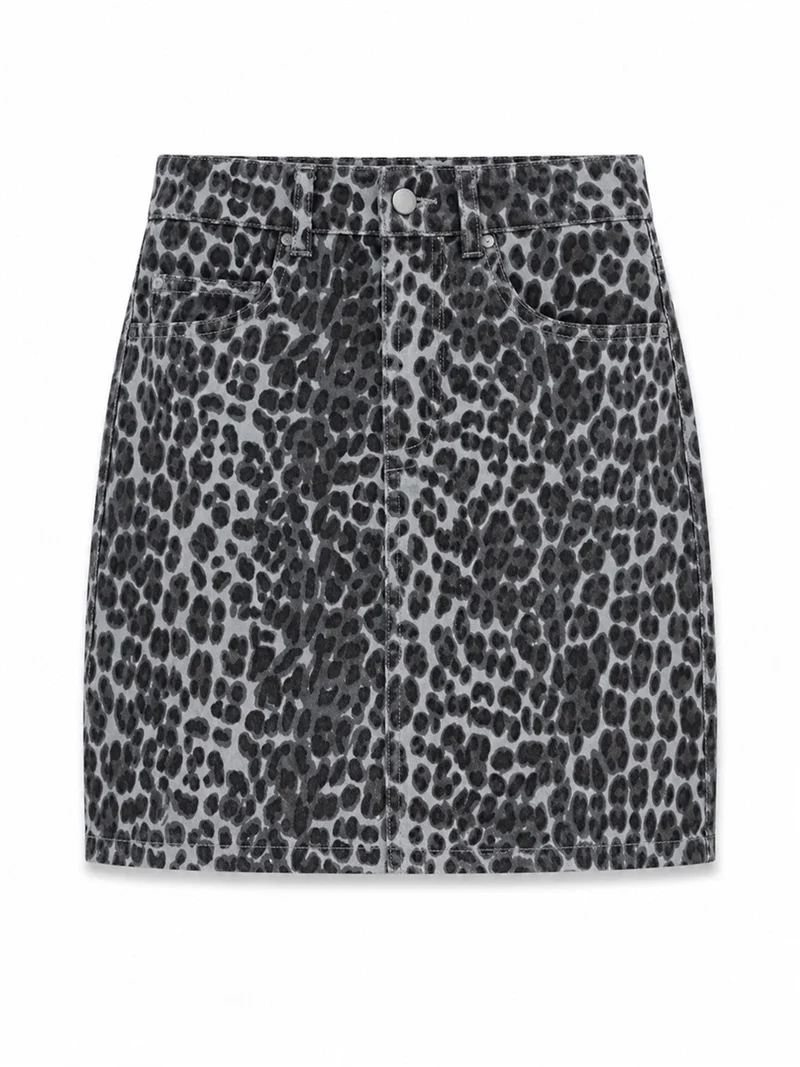 MAZINE Printed Mini Denim Skirt grey-printed