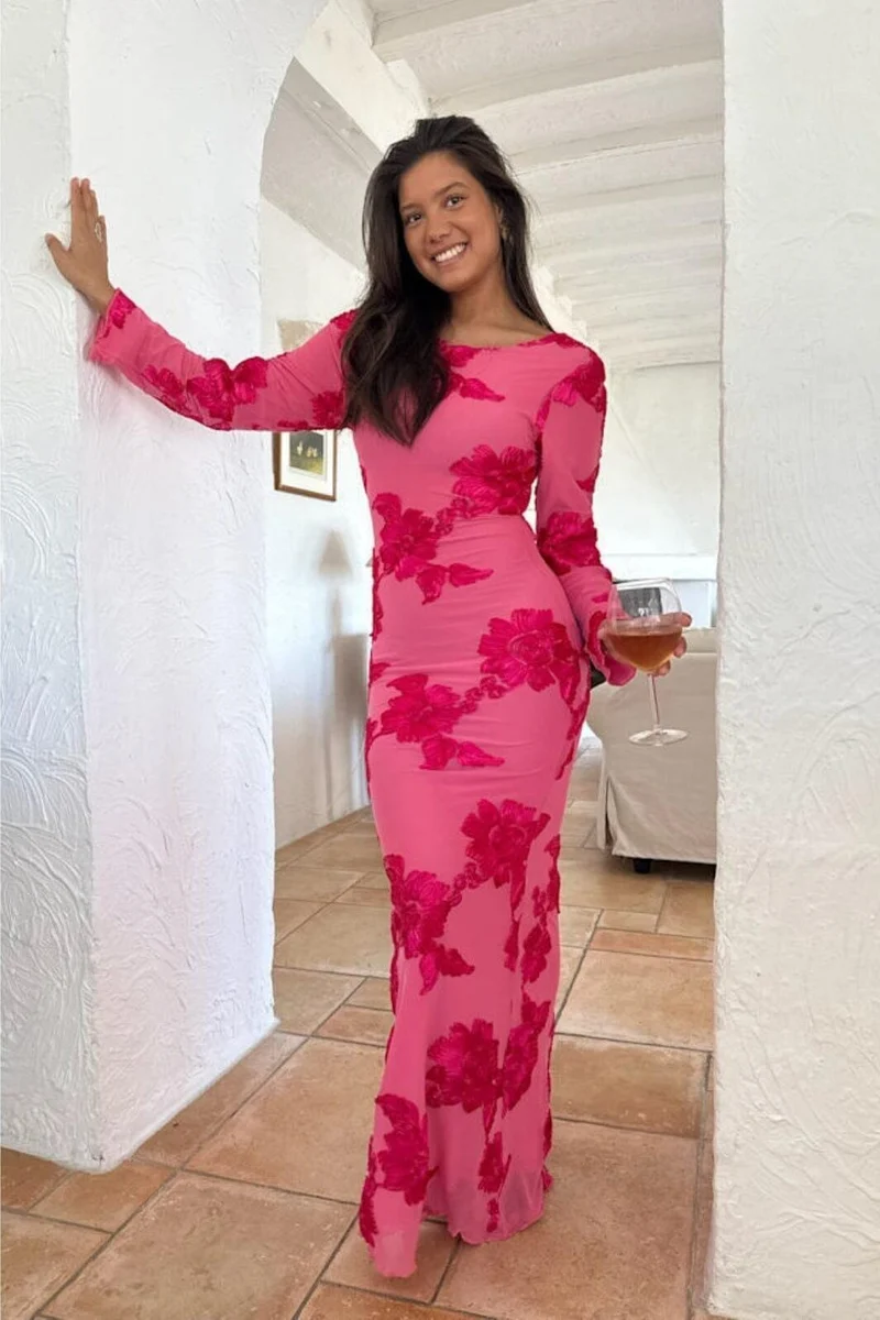 BYIC - Floraic Mesh Dress A23862 - Fuchsia Pink Flower