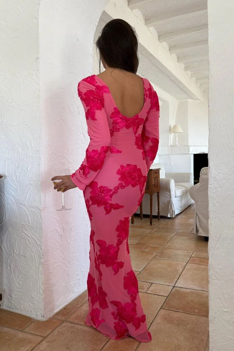 BYIC - Floraic Mesh Dress A23862 - Fuchsia Pink Flower