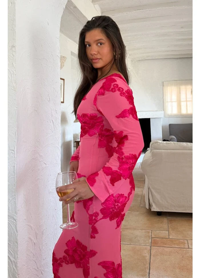 BYIC - Floraic Mesh Dress A23862 - Fuchsia Pink Flower