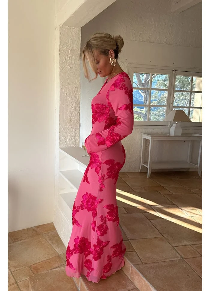BYIC - Floraic Mesh Dress A23862 - Fuchsia Pink Flower