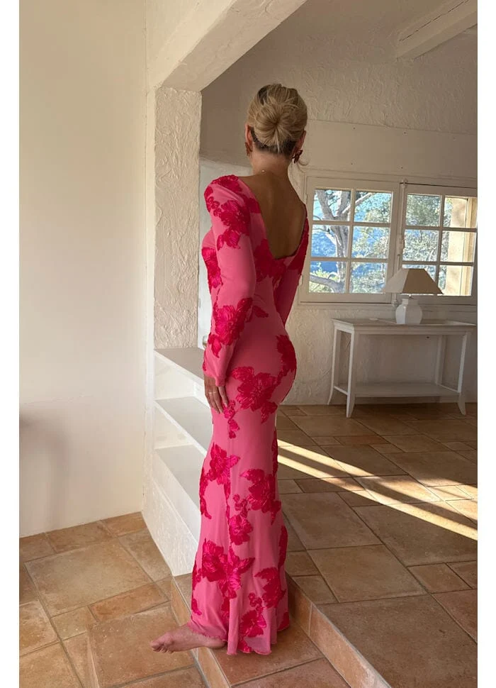 BYIC - Floraic Mesh Dress A23862 - Fuchsia Pink Flower